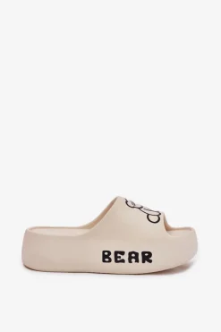 Outlet Boto Piankowe Klapki Damskie Na Masywnej Podeszwie Z Misiem Jasnobeżowe Lamira