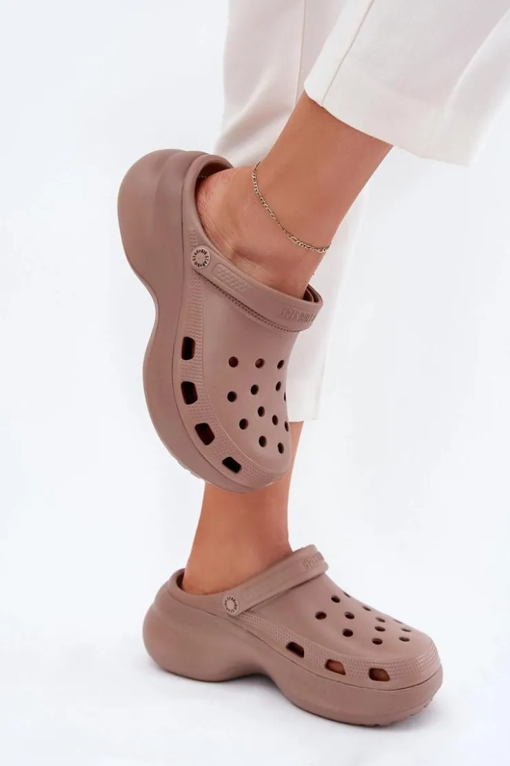 Damskie Big Star Shoes Piankowe Klapki Damskie Na Masywnej Podeszwie Big Star RR274A121 Ciemnobeżowe