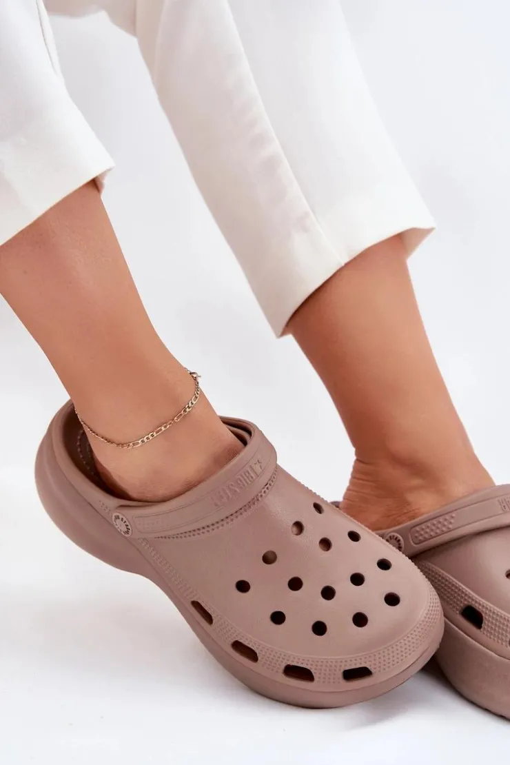 Damskie Big Star Shoes Piankowe Klapki Damskie Na Masywnej Podeszwie Big Star RR274A121 Ciemnobeżowe