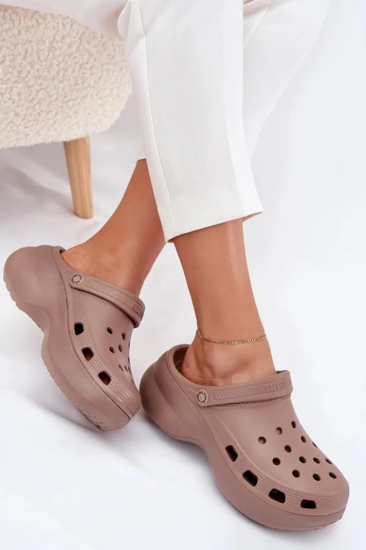 Damskie Big Star Shoes Piankowe Klapki Damskie Na Masywnej Podeszwie Big Star RR274A121 Ciemnobeżowe