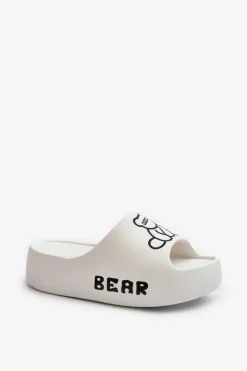 Hot Boto Piankowe Klapki Damskie Na Masywnej Podeszwie Z Misiem Białe Lamira Biały