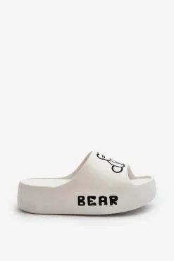 Hot Boto Piankowe Klapki Damskie Na Masywnej Podeszwie Z Misiem Białe Lamira Biały