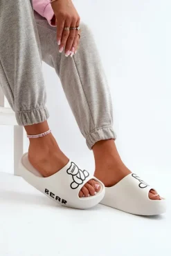 Hot Boto Piankowe Klapki Damskie Na Masywnej Podeszwie Z Misiem Białe Lamira Biały