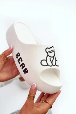 Hot Boto Piankowe Klapki Damskie Na Masywnej Podeszwie Z Misiem Białe Lamira Biały