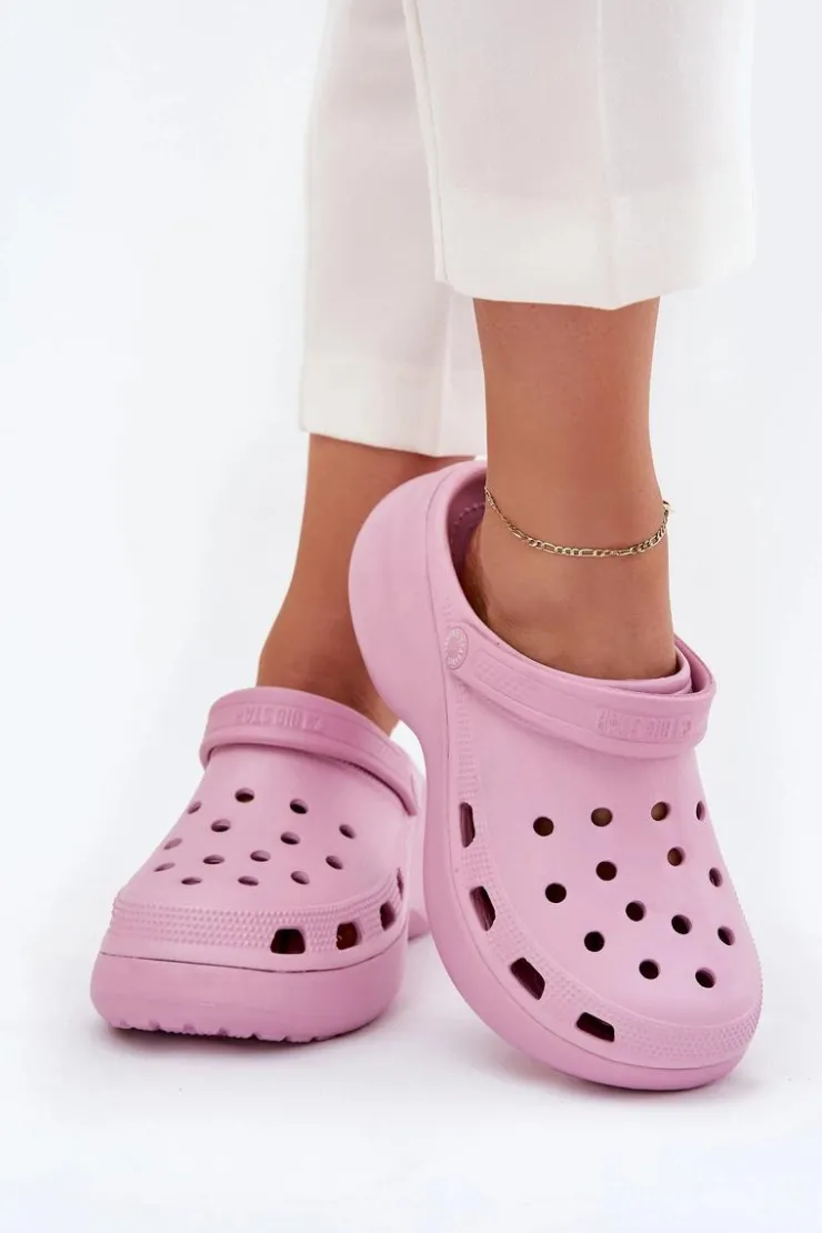 Discount Big Star Shoes Piankowe Klapki Damskie Na Masywnej Podeszwie Big Star RR274A120 Różowe Różowy