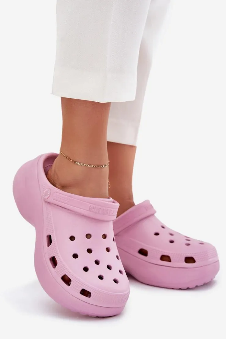 Discount Big Star Shoes Piankowe Klapki Damskie Na Masywnej Podeszwie Big Star RR274A120 Różowe Różowy