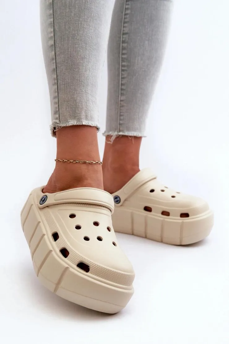 Damskie Boto Piankowe Klapki Damskie Na Platformie Beżowe Itubia