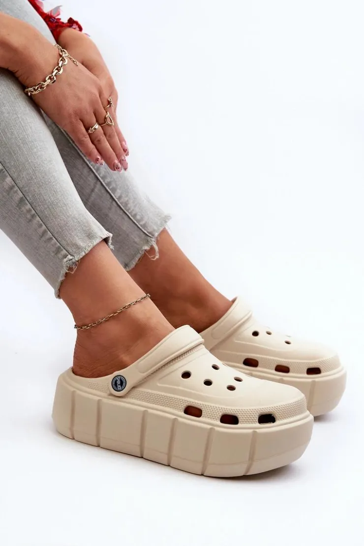 Damskie Boto Piankowe Klapki Damskie Na Platformie Beżowe Itubia