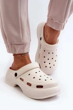 Damskie Boto Piankowe Klapki Damskie Na Masywnej Podeszwie Białe Danollia