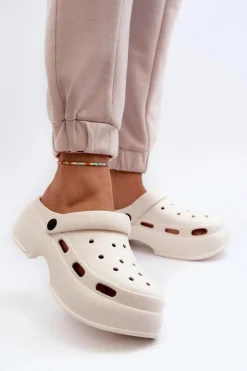 Damskie Boto Piankowe Klapki Damskie Na Masywnej Podeszwie Białe Danollia