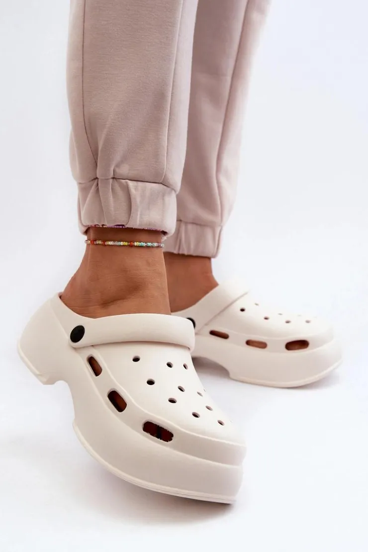 Damskie Boto Piankowe Klapki Damskie Na Masywnej Podeszwie Białe Danollia