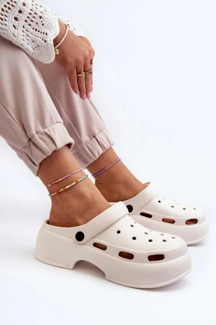 Damskie Boto Piankowe Klapki Damskie Na Masywnej Podeszwie Białe Danollia