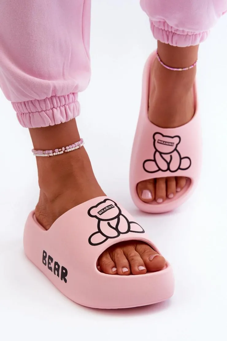 Damskie Boto Piankowe Klapki Damskie Na Masywnej Podeszwie Z Misiem Różowe Lamira