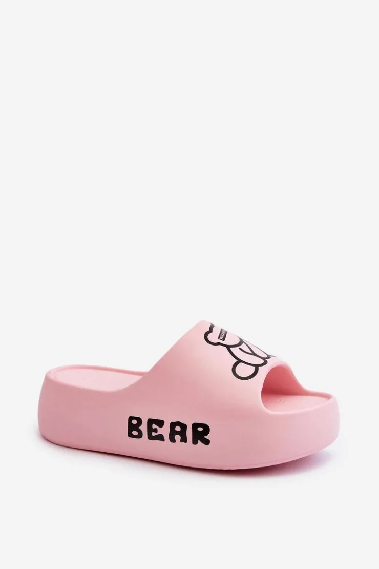 Damskie Boto Piankowe Klapki Damskie Na Masywnej Podeszwie Z Misiem Różowe Lamira