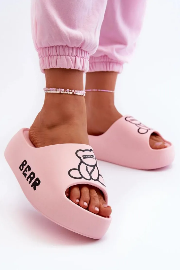 Damskie Boto Piankowe Klapki Damskie Na Masywnej Podeszwie Z Misiem Różowe Lamira