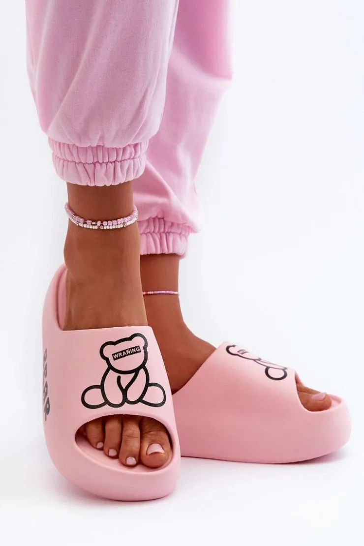 Damskie Boto Piankowe Klapki Damskie Na Masywnej Podeszwie Z Misiem Różowe Lamira