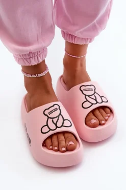 Damskie Boto Piankowe Klapki Damskie Na Masywnej Podeszwie Z Misiem Różowe Lamira