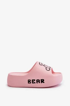 Damskie Boto Piankowe Klapki Damskie Na Masywnej Podeszwie Z Misiem Różowe Lamira