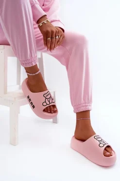 Damskie Boto Piankowe Klapki Damskie Na Masywnej Podeszwie Z Misiem Różowe Lamira