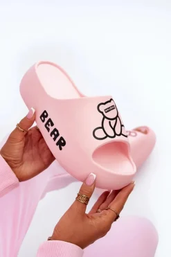 Damskie Boto Piankowe Klapki Damskie Na Masywnej Podeszwie Z Misiem Różowe Lamira