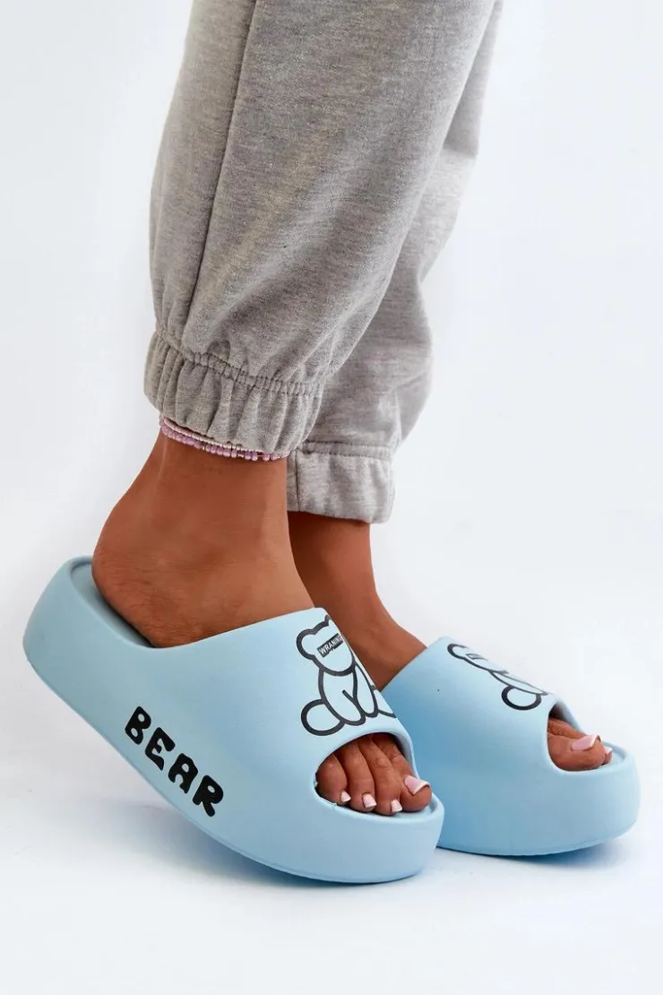 Damskie Boto Piankowe Klapki Damskie Na Masywnej Podeszwie Z Misiem Niebieskie Lamira