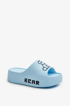 Damskie Boto Piankowe Klapki Damskie Na Masywnej Podeszwie Z Misiem Niebieskie Lamira