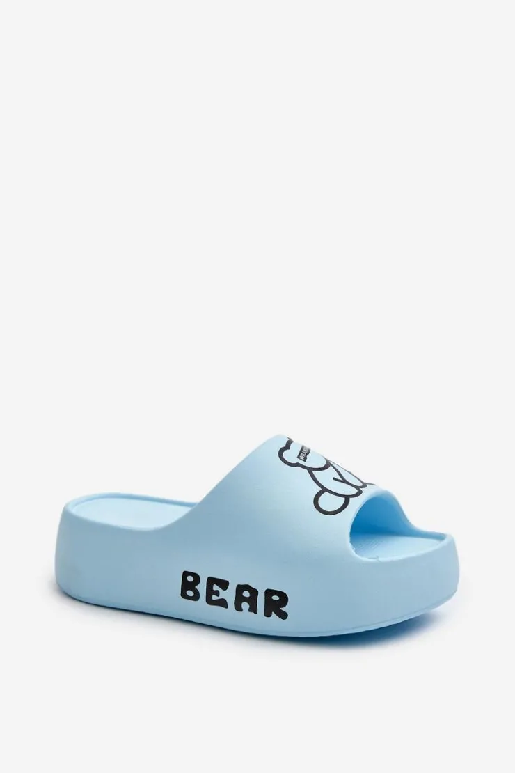 Damskie Boto Piankowe Klapki Damskie Na Masywnej Podeszwie Z Misiem Niebieskie Lamira