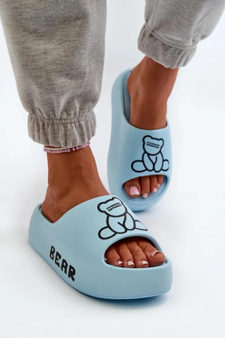 Damskie Boto Piankowe Klapki Damskie Na Masywnej Podeszwie Z Misiem Niebieskie Lamira