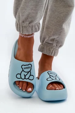 Damskie Boto Piankowe Klapki Damskie Na Masywnej Podeszwie Z Misiem Niebieskie Lamira