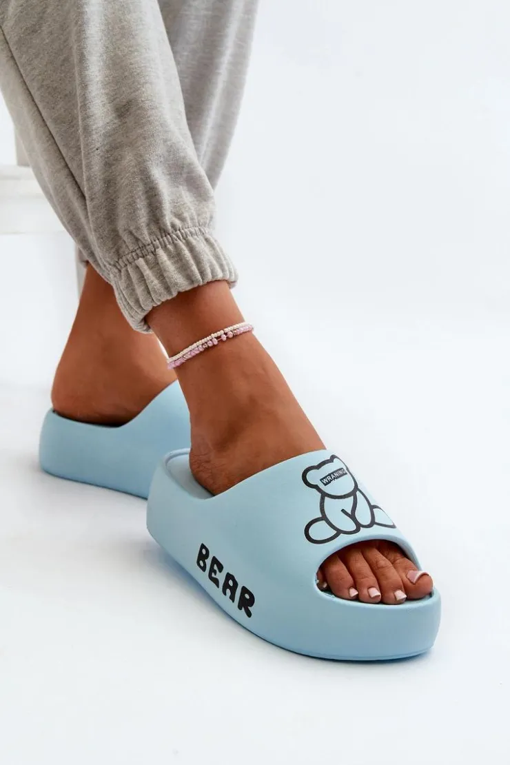 Damskie Boto Piankowe Klapki Damskie Na Masywnej Podeszwie Z Misiem Niebieskie Lamira