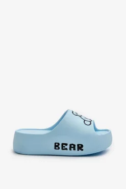 Damskie Boto Piankowe Klapki Damskie Na Masywnej Podeszwie Z Misiem Niebieskie Lamira