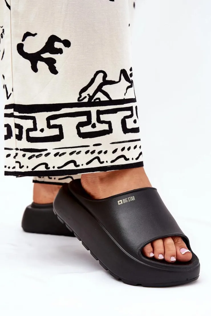 Big Star Shoes Piankowe Klapki Damskie Na Platformie Big Star RR274A567 Czarne Czarny