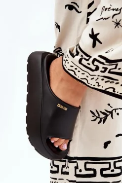 Big Star Shoes Piankowe Klapki Damskie Na Platformie Big Star RR274A567 Czarne Czarny