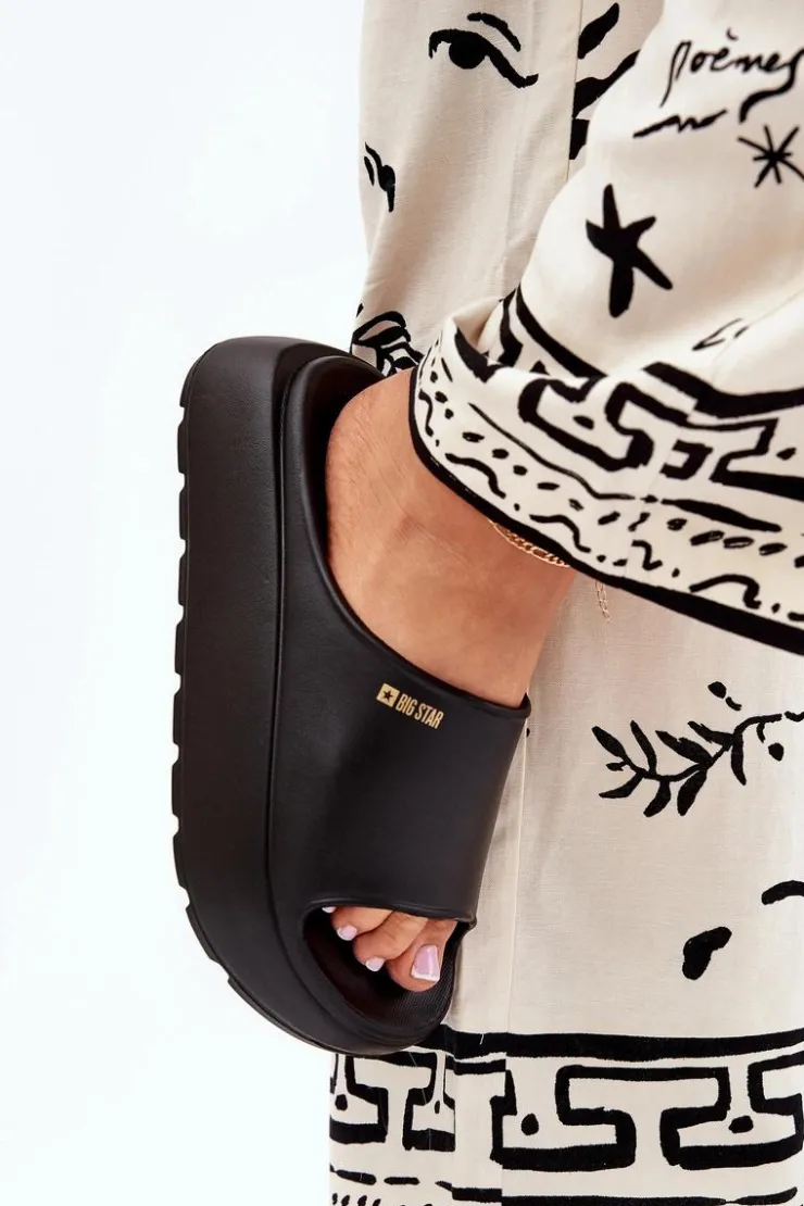 Big Star Shoes Piankowe Klapki Damskie Na Platformie Big Star RR274A567 Czarne Czarny