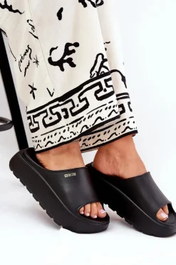 Big Star Shoes Piankowe Klapki Damskie Na Platformie Big Star RR274A567 Czarne Czarny