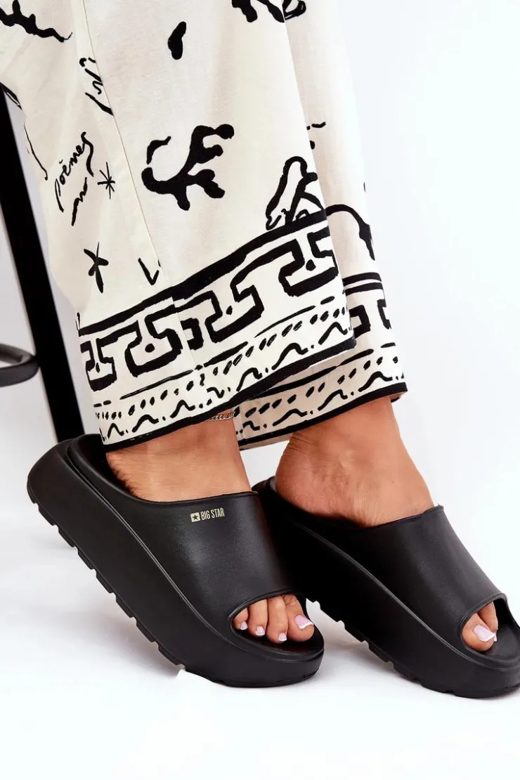 Big Star Shoes Piankowe Klapki Damskie Na Platformie Big Star RR274A567 Czarne Czarny