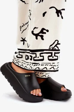 Big Star Shoes Piankowe Klapki Damskie Na Platformie Big Star RR274A567 Czarne Czarny