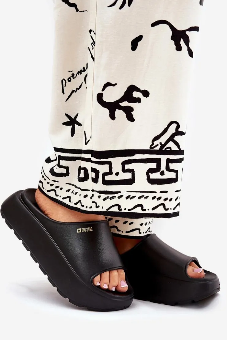 Big Star Shoes Piankowe Klapki Damskie Na Platformie Big Star RR274A567 Czarne Czarny