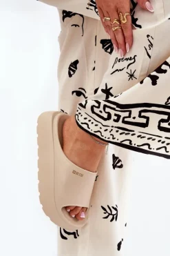 Damskie Big Star Shoes Piankowe Klapki Damskie Na Platformie Big Star RR274A569 Beżowe