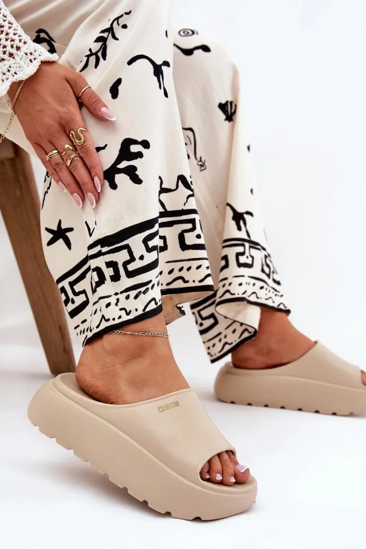 Damskie Big Star Shoes Piankowe Klapki Damskie Na Platformie Big Star RR274A569 Beżowe
