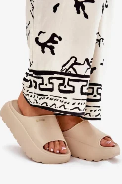 Damskie Big Star Shoes Piankowe Klapki Damskie Na Platformie Big Star RR274A569 Beżowe