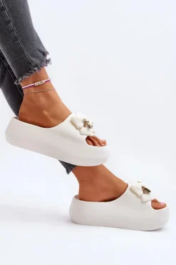 Boto Klapki Na Platformie|Klapki Damskie Klasyczne*Piankowe Klapki Damskie Z Kokardą Białe Salessa