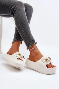 Boto Klapki Na Platformie|Klapki Damskie Klasyczne*Piankowe Klapki Damskie Z Kokardą Białe Salessa