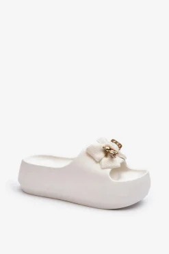 Boto Klapki Na Platformie|Klapki Damskie Klasyczne*Piankowe Klapki Damskie Z Kokardą Białe Salessa