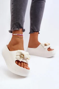 Boto Klapki Na Platformie|Klapki Damskie Klasyczne*Piankowe Klapki Damskie Z Kokardą Białe Salessa