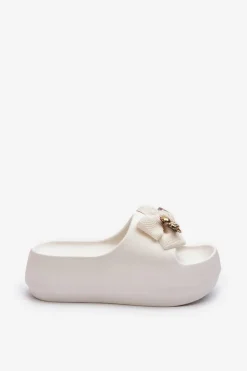 Boto Klapki Na Platformie|Klapki Damskie Klasyczne*Piankowe Klapki Damskie Z Kokardą Białe Salessa