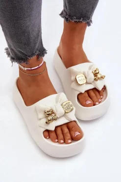 Boto Klapki Na Platformie|Klapki Damskie Klasyczne*Piankowe Klapki Damskie Z Kokardą Białe Salessa