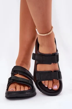 Big Star Shoes Klapki Damskie Big Star|Klapki Basenowe*Piankowe Klapki Damskie Z Rzepami Big Star RR274A527 Czarne