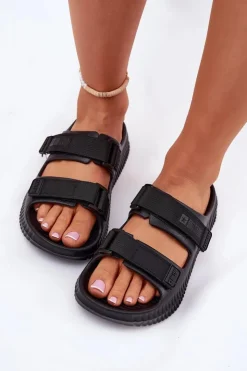 Big Star Shoes Klapki Damskie Big Star|Klapki Basenowe*Piankowe Klapki Damskie Z Rzepami Big Star RR274A527 Czarne