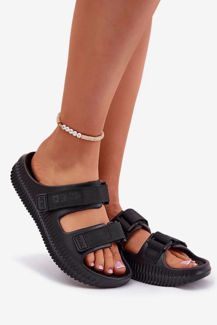 Big Star Shoes Klapki Damskie Big Star|Klapki Basenowe*Piankowe Klapki Damskie Z Rzepami Big Star RR274A527 Czarne